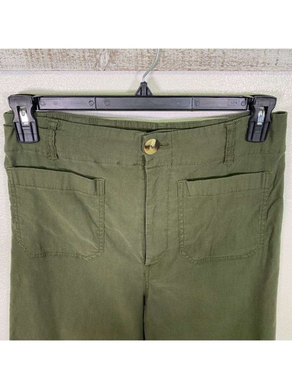 Anthropologie Maeve Colette Wide-Leg Cropped Pants Olive Green High Rise 30 Tall - Picture 13 of 16